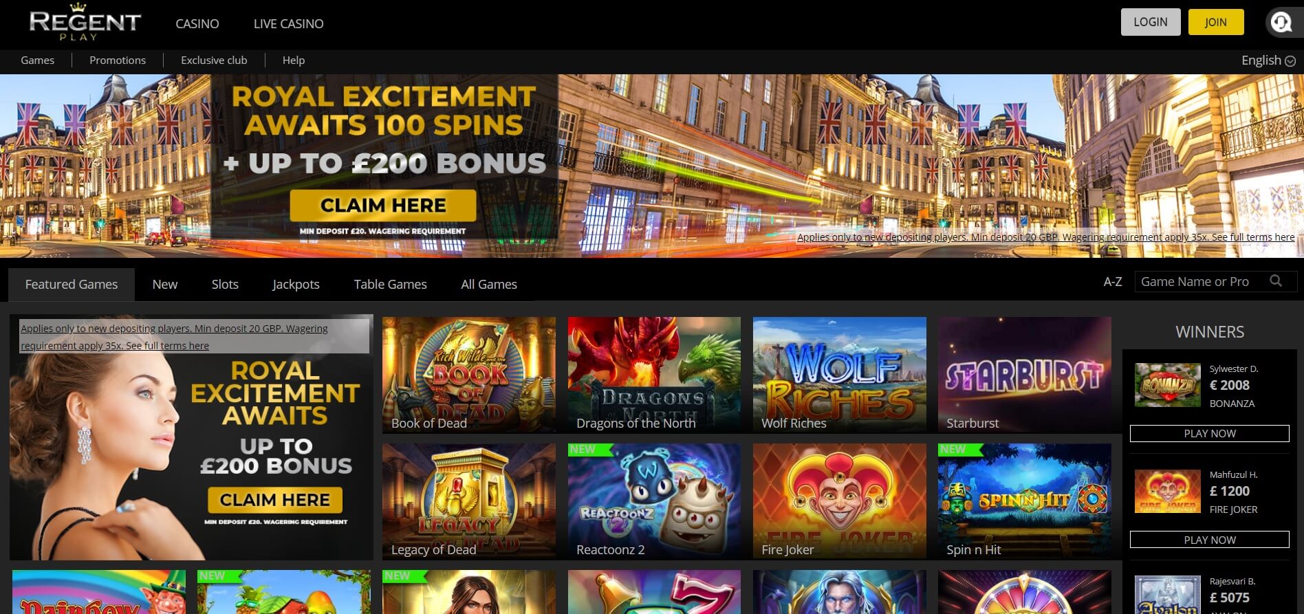 Regent Play Casino games and slots
